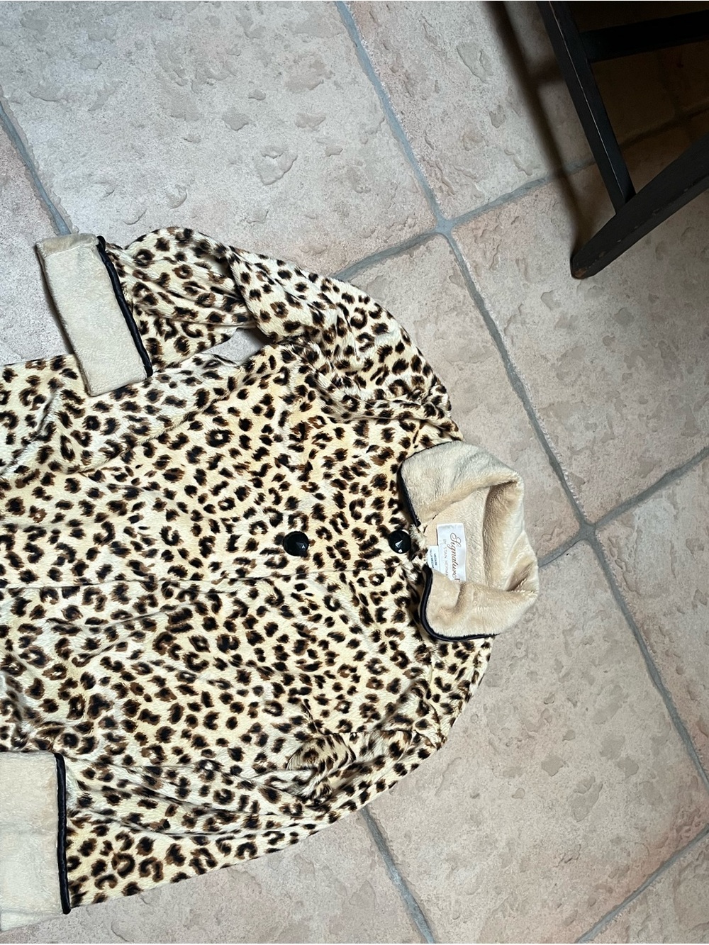 Leopard-Print Teddy Jacket in Cream with Black Trim
